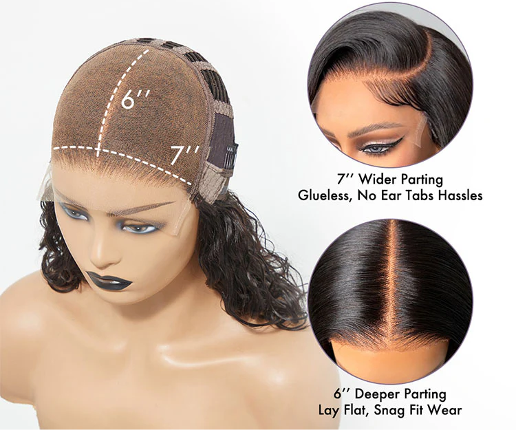 GLUELESS WIG SILKY  BOB natural color 13/4 HD LACE WIG BREATHABLE CAP