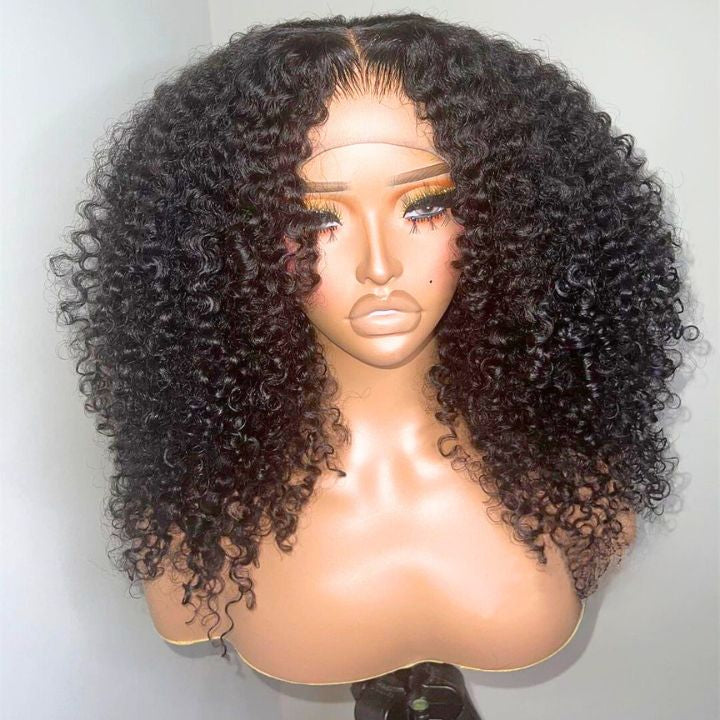 # P4/27 , natural color Jerry curly lace transparent 13*4, 4*4 pre cut pre bleached lace