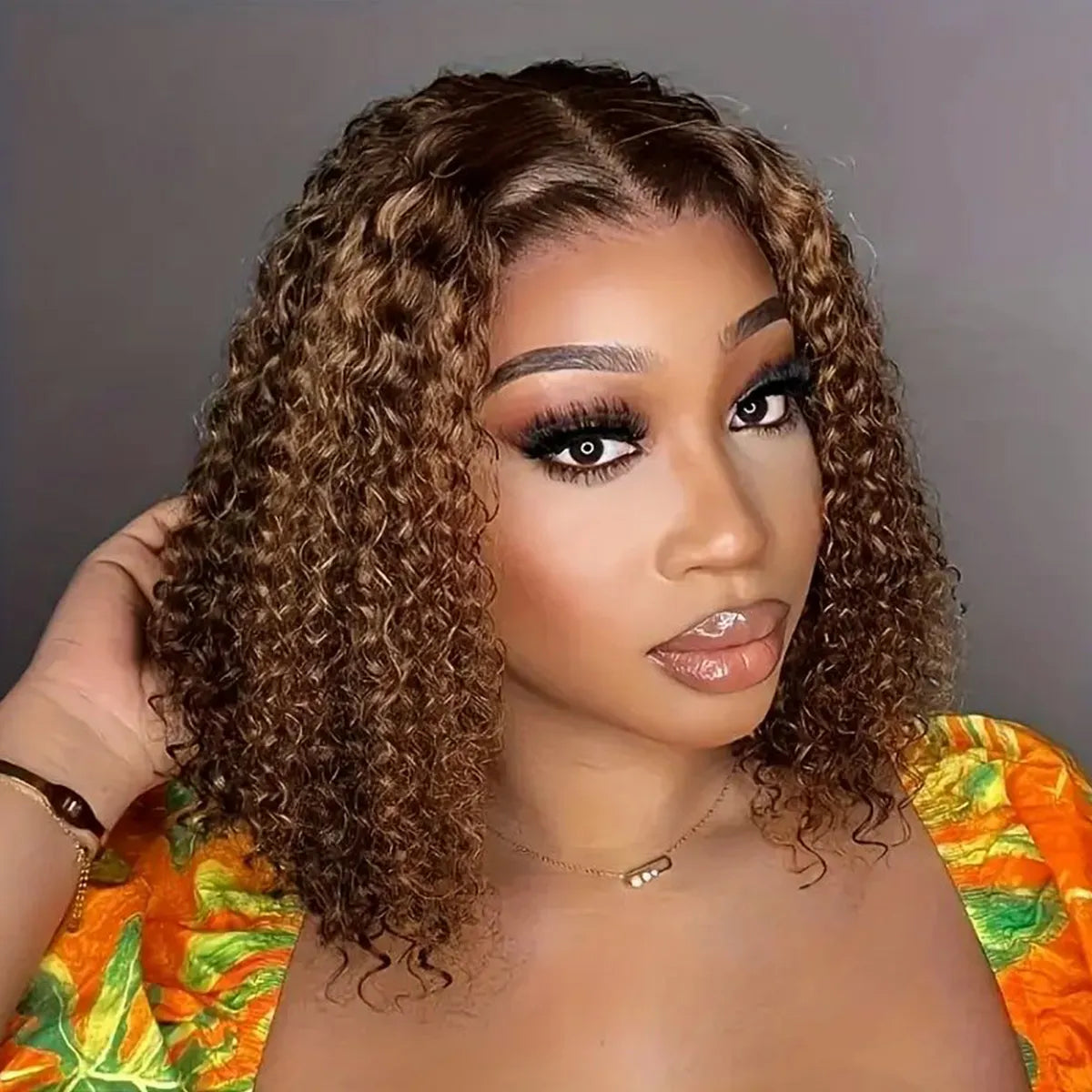 Happiness hair Glueless Bob Highlight Water Wave Wigs Wear and Go Lace Front Wig 100% Human Hair