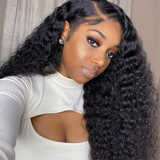 Happinesshair Deep Wave Wigs 13x4 Transparent , HD Lace Frontal Deep Wave Wigs Natural Black Hair